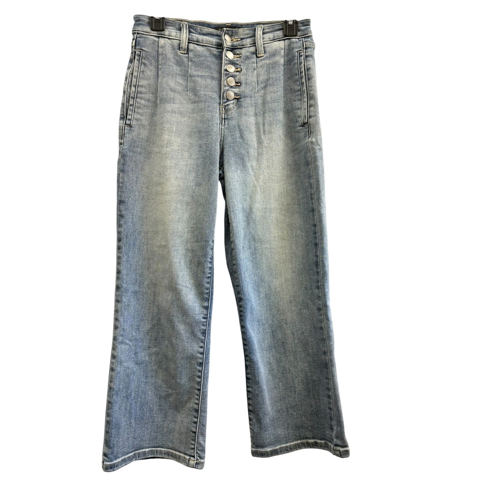Judy Blue High Rise Pleated Front Button Fly Wide Leg Jeans Light Wash 3/26